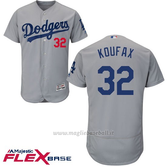 Maglia Baseball Uomo Los Angeles Dodgers Jackie Robinson Majestic Autentico Collezione Grigio Flex Base